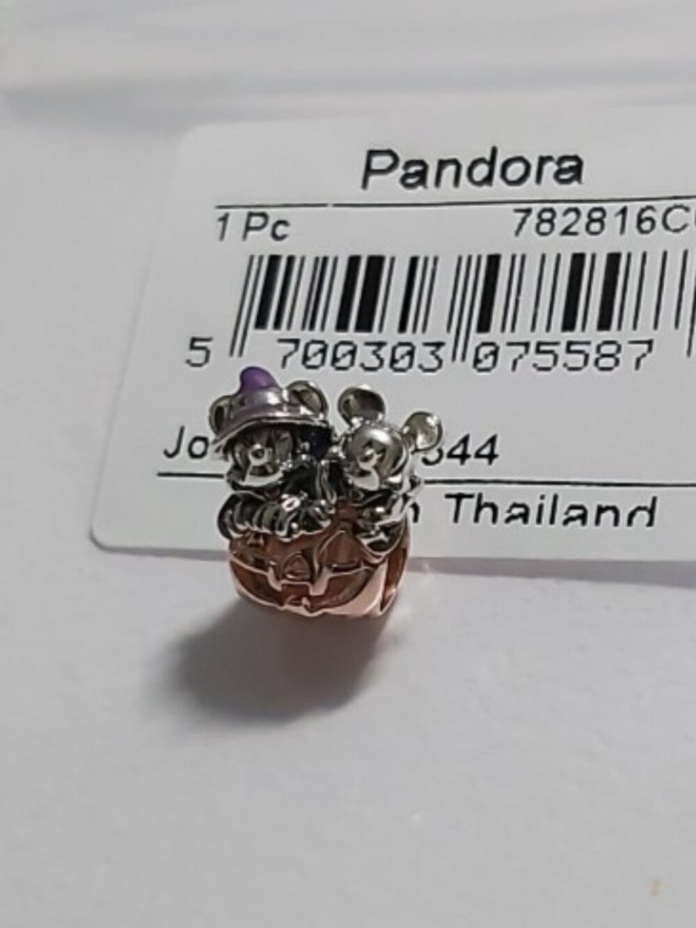 PANDORA Disney Mickey Mouse & Minnie Mouse Halloween Pumpkin Charm 782816C01
